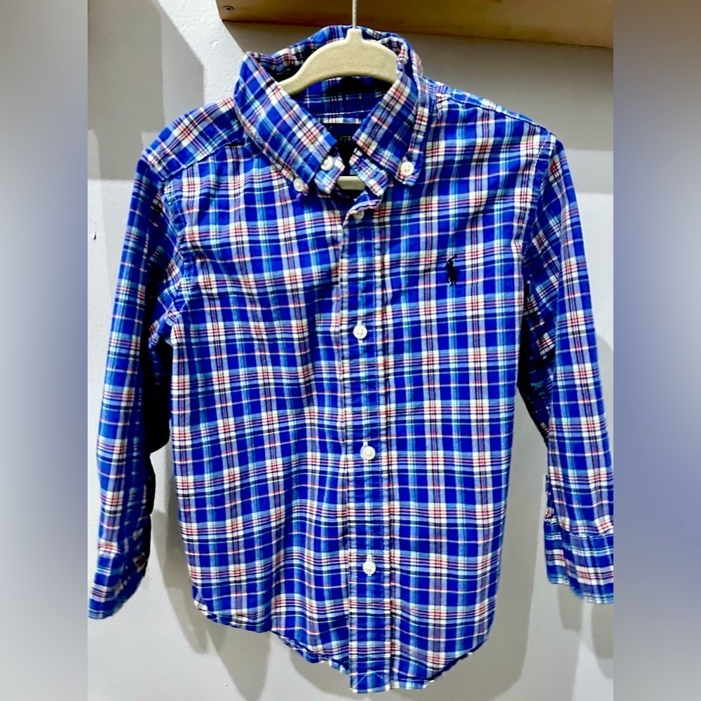 RALPH LAUREN 🐎 Boys Blue Plaid button down - Size 2T - Picture 4 of 6